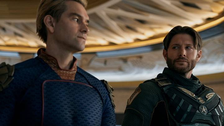 Antony Starr (Homelander), Jensen Ackles (Soldier Boy) in The Boys Season 5. 