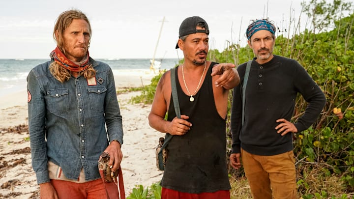 "Quick on the Draw" - Tyson Apostol, Boston Rob Mariano and Ethan Zohn on the Sixth episode of SURVIVOR: WINNERS AT WAR, airing Wednesday, March 18 (8:00-9:01 PM, ET/PT) on the CBS Television Network. Photo: Robert Voets/CBS Entertainment ©2020 CBS Broadcasting, Inc. All Rights Reserved
