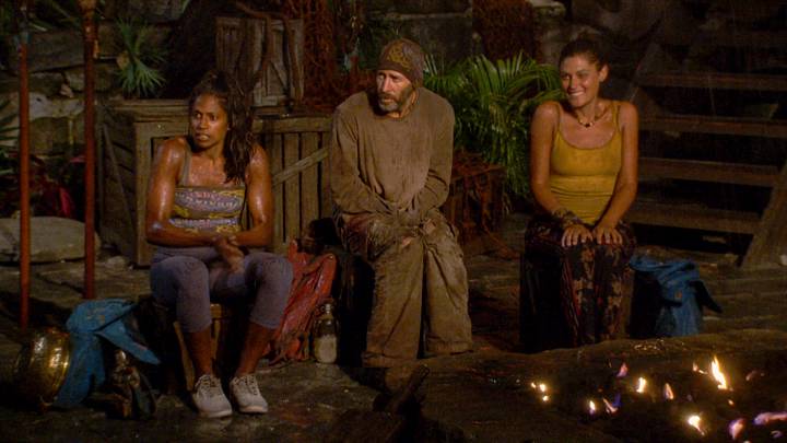 "It All Boils Down to This" - Natalie Anderson, Tony Vlachos and Michele Fitzgerald at Tribal Council on the three-hour season finale episode of SURVIVOR: WINNERS AT WAR, airing Wednesday, May 13th (8:00-11:00 PM, ET/PT) on the CBS Television Network. Photo: Screen Grab/CBS Entertainment ©2020 CBS Broadcasting, Inc. All Rights Reserved.
