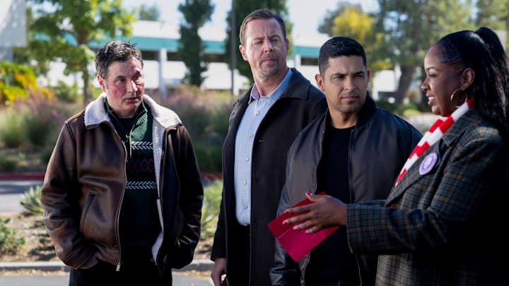 “Heaven and Nature” – Pictured: Adam Ferrara as , Sean Murray as Timothy McGee, Wilmer Valderrama as Nick Torres, and Lanisa Renee Frederick as Diana Roday Photo: Sonja Flemming/CBS ©2025 CBS Broadcasting, Inc. All Rights Reserved.