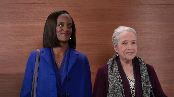 “Call It a Christmas Gift” – Pictured (L-R): Skye P. Marshall as “Olympia Lawrence” and Kathy Bates as “Madeline Matlock.” Photo: Michael Yarish/CBS ©2025 CBS Broadcasting, Inc. All Rights Reserved.