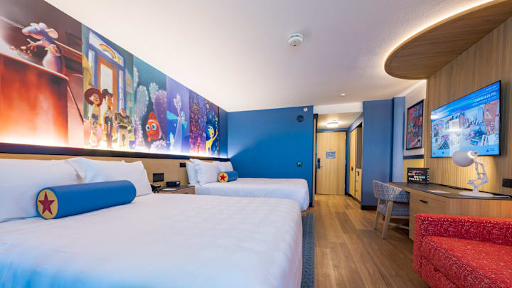 With whimsical nods to Pixar Animation Studios such as lighting reminiscent of the Pixar Lamp and pillows inspired by the Pixar Ball, guests can enjoy themed guest rooms in a comfortable and contemporary setting at Pixar Place Hotel at Disneyland Resort in Anaheim, Calif. - credit: Richard Harbaugh/Disneyland Resort