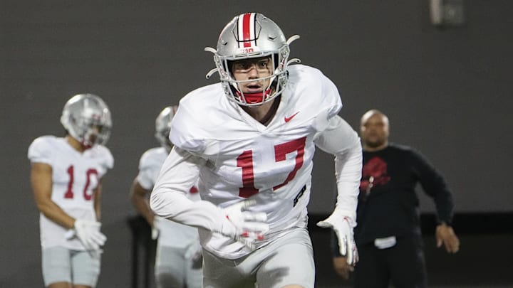Ohio State Buckeyes safety Bryson Shaw (17) runs a drill during a spring football practice at the Woody Hayes Athletics Center in Columbus on March 22, 2022.

Ncaa Football Ohio State Spring Practice