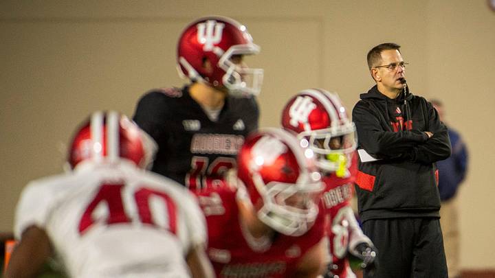 Indiana Head Coach Curt Cignetti watches during the Indiana football spring game at Memorial Stadium on Thursday, April 17, 2025.