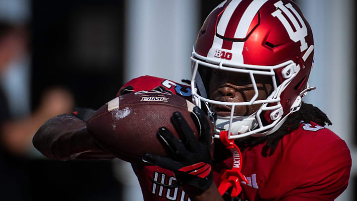 Indiana's Makai Jackson (2) at Indiana University football practice on Friday, Aug. 8, 2025.
