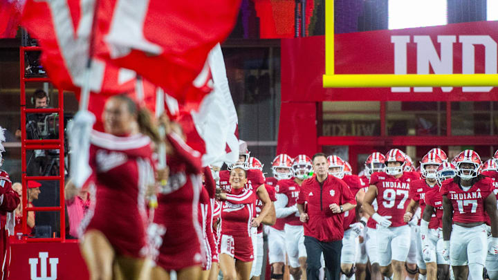 Head Coach Curt Cignetti leads the team onto the field the Indiana versus Illinois football game at Memorial Stadium on Saturday, Sept. 20, 2025
