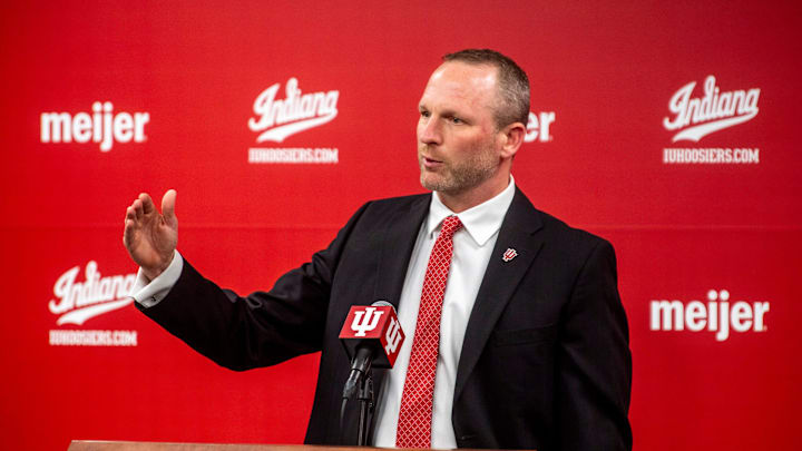 Indiana University men's basketball Head Coach Darian DeVries speaks at the introductory press conference at Simon Skjodt Assembly Hall on Wednesday, March 19, 2025.