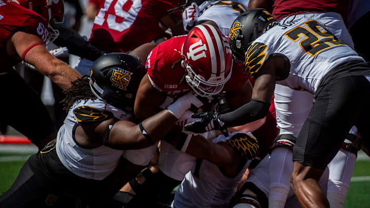 Indiana's Riley Nowakowski (37) scores during the Indiana versus Kennesaw State Big Ten football game at Memorial Stadium on Saturday, Sept. 6, 2025.