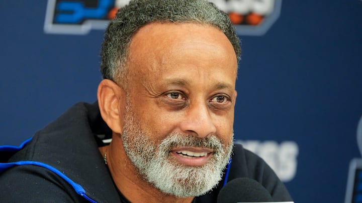 Kentucky head coach Kenny Brooks speaks to the media during press conferences ahead of the Wildcats’ NCAA first-round game against Liberty. Thursday, March 20, 2025