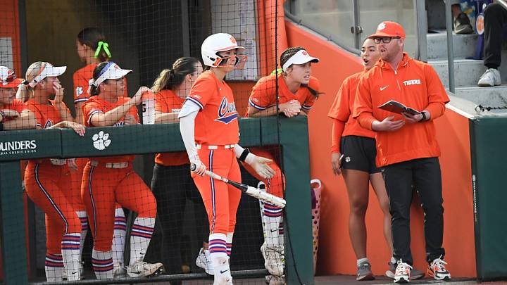 Clemson senior Maddie Moore (28) on deck vs UNC