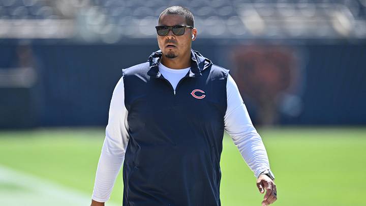 Sep 10, 2023; Chicago, Illinois, USA;  Chicago Bears general manager Ryan Poles walks laps around the field before their game against the Green Bay Packers at Soldier Field.
