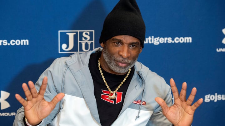 Jackson State football coach Deion Sanders talks about Southern and the upcoming SWAC Championship during a news conference at JSU in Jackson, Miss., Tuesday, Nov. 29, 2022.

Tcl Deion Sanders