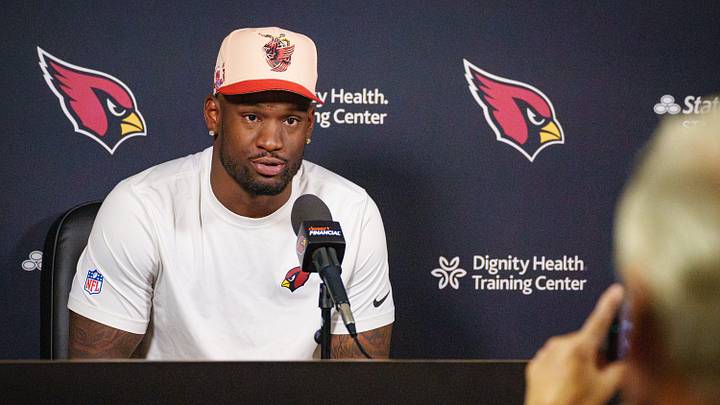 Mack Wilson Sr. speaks to the media after minicamp practice at the Arizona Cardinals training facility on June 9, 2026, in Tempe.