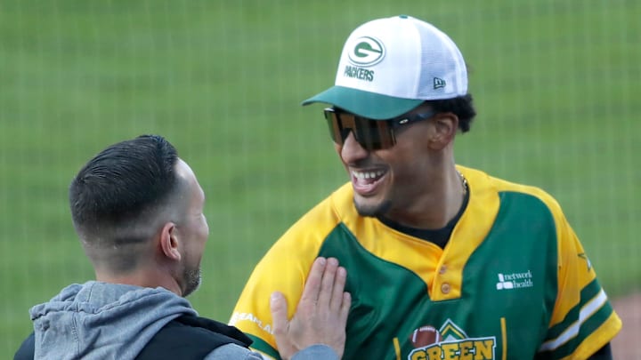 Packers head coach Matt LaFleur shares a laugh with Jordan Love during the Green Bay Charity Softball Game on Friday, May 23, 2025, at Neuroscience Group Field at Fox Cities Stadium in Grand Chute, Wis.
Wm. Glasheen USA TODAY NETWORK-Wisconsin