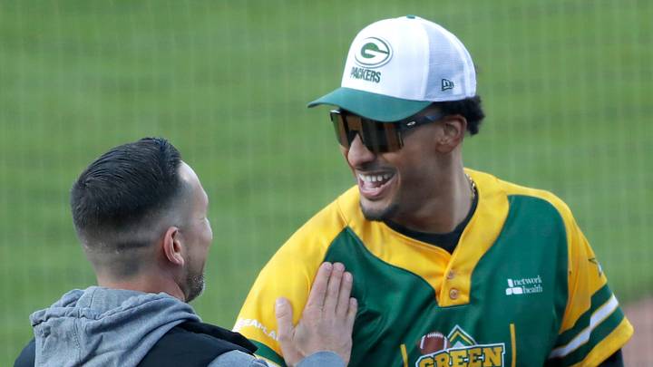 Packers head coach Matt LaFleur shares a laugh with Jordan Love during the Green Bay Charity Softball Game on Friday, May 23, 2025, at Neuroscience Group Field at Fox Cities Stadium in Grand Chute, Wis.
Wm. Glasheen USA TODAY NETWORK-Wisconsin