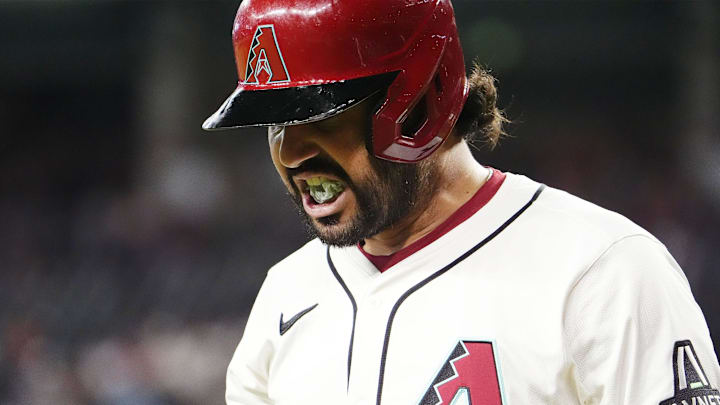 Arizona Diamondbacks Eugenio Suarez reacts