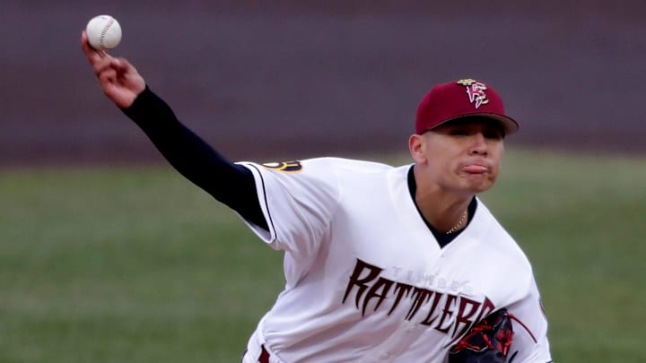 The Wisconsin Timber Rattlers’ starting pitcher Manuel Rodriguez (27) against the Cedar Rapids Kernels during the Rattlers’ home opener on Friday, April 4, 2025, at Neuroscience Group Field at Fox Cities Stadium in Grand Chute, Wis. Cedar Rapids defeated Wisconsin 4-1.
Wm. Glasheen USA TODAY NETWORK-Wisconsin