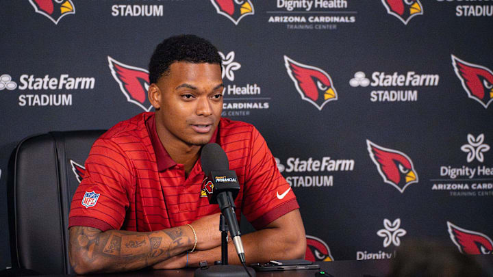 Cardinals second-round draft pick Will Johnson speaks to the media at the Arizona Cardinals training center