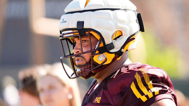 Arizona State offensive lineman Ben Coleman (62) during spring football practice at Kajikawa practice fields in Tempe on Tuesday, March 25, 2025. Arizona State offensive lineman Ben Coleman (62) during spring football practice at Kajikawa practice fields in Tempe on Tuesday, March 25, 2025.