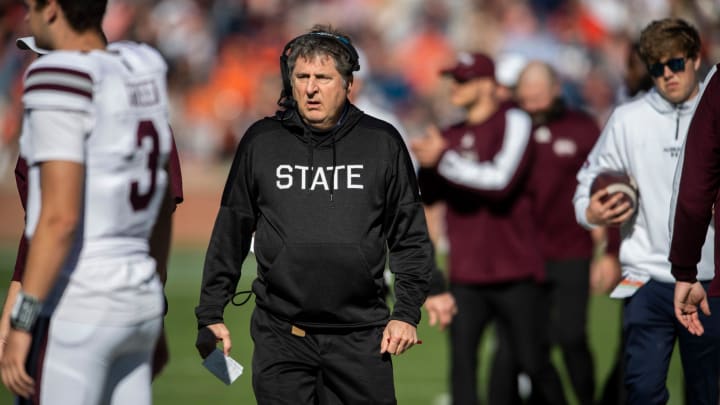 Mississippi State coach Mike Leach walks on the sideline before one of his team's games with the Bulldogs.