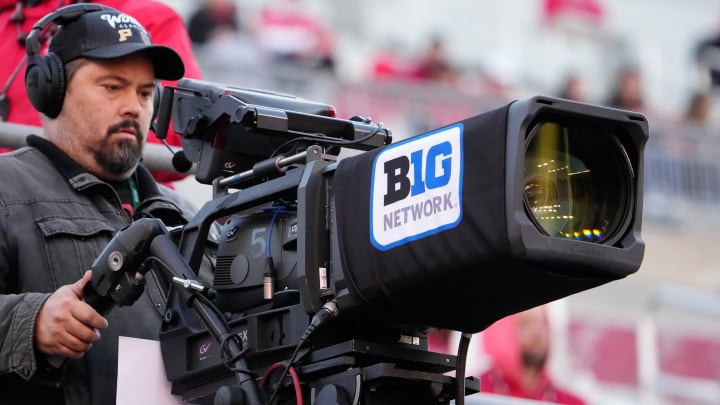 Nov 18, 2023; Columbus, Ohio, USA; A Big Ten Network camera captures the action between the Ohio State Buckeyes and the Minnesota Golden Gophers during the NCAA football game at Ohio Stadium.