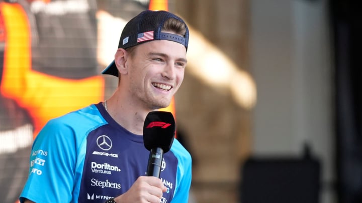 Williams Racing driver Logan Sargeant of United States talks to fans at the Driver Engagement event at the Formula 1 Lenovo United States Grand Prix at Circuit of the Americas on Friday October 20, 2023.