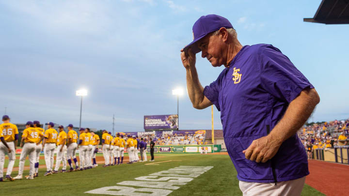 Paul Mainieri takes the field as The LSU Tigers take on Southern Miss in the 2019 NCAA Regional Tournament in Baton Rouge, LA. Sunday, June 2, 2019.

V2lsu Southern Miss Baseball Final 6564
