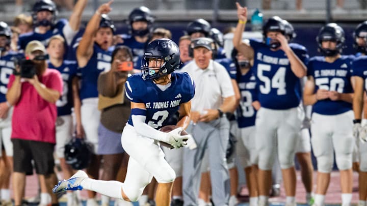 Brian Broussard 9 fumble recovery for a touchdown as STM takes on Acadiana football. Friday, Sept. 20, 2024. Brian Broussard 9 fumble recovery for a touchdown as STM takes on Acadiana football. Friday, Sept. 20, 2024.