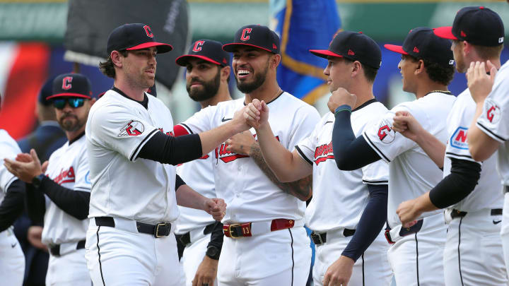 Guardians pitcher Shane Bieber (57) takes the field before the home opener against the Chicago White Sox, Monday, April 8, 2024.