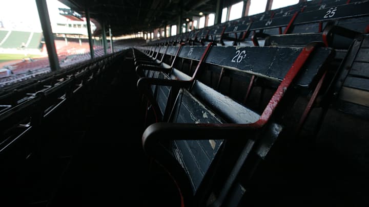 Sep 24, 2008; Boston, MA, USA; Boston Red Sox seats are empty as warm ups begin before the start of the game against the Cleveland Indians at Fenway Park. Mandatory Credit: David Butler II-Imagn Images