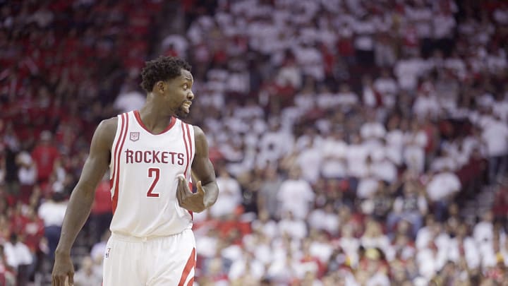 May 5, 2017; Houston, TX, USA; Houston Rockets guard Patrick Beverley (2) argues a call while playing against the San Antonio Spurs in second half in game three of the second round of the 2017 NBA Playoffs at Toyota Center. San Antonio won 103-92. Mandatory Credit: Thomas B. Shea-USA TODAY Sports