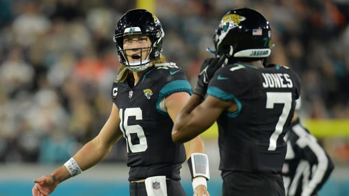 Jacksonville Jaguars quarterback Trevor Lawrence (16) shows his frustration after an incomplete pass play during late third quarter action. The Jacksonville Jaguars hosted the Cincinnati Bengals at EverBank Stadium in Jacksonville, Florida for Monday Night Football, December 4, 2023. The Jaguars were tied 14 to 14 at the end of the first half an fell in overtime with a final score of 34 to 31. [Bob Self/Florida Times-Union]