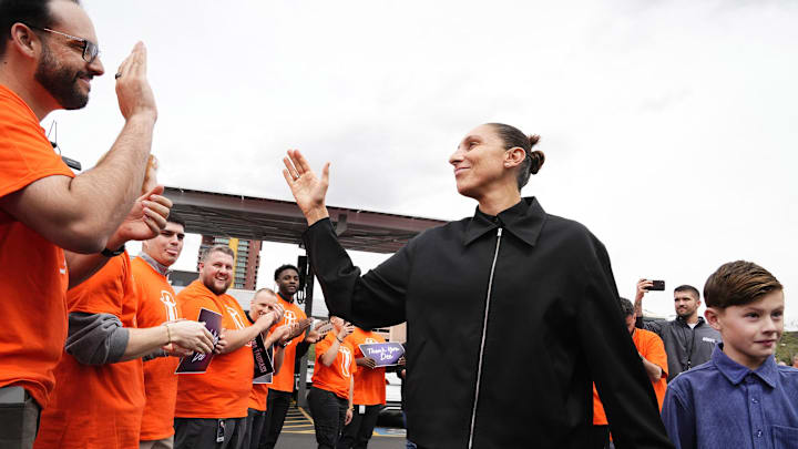 After playing 20 seasons with the Phoenix Mercury, WNBA All-Star Diana Taurasi arrives for her retirement news conference at the Phoenix Mercury's practice facility on March 13, 2025.