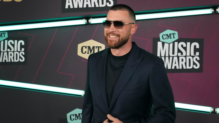 Travis Kelce arrives for the CMT Awards at the Moody Center in Austin, Texas.