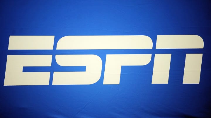 The ESPN logo at the 2011 Sugar Bowl between the Arkansas Razorbacks and the Ohio State Buckeyes.