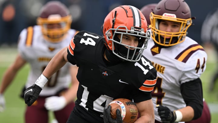 Ironton wide receiver Shaun Terry runs with the ball during the 2022 OHSAA Division V state championship game against South Range. 