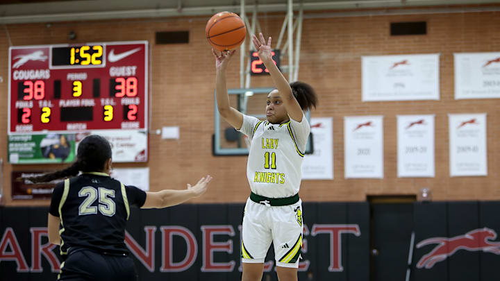 Kaleena Smith goes long range to score game-high honors 23 points in a 61-44 win over Mitty at the Sabrina Ionescu Showcase in Concord, Calif. on Jan. 4, 2025. Smith, the nation's No. 1 rated player from the Class of 2027, was voted the game's MVP.  