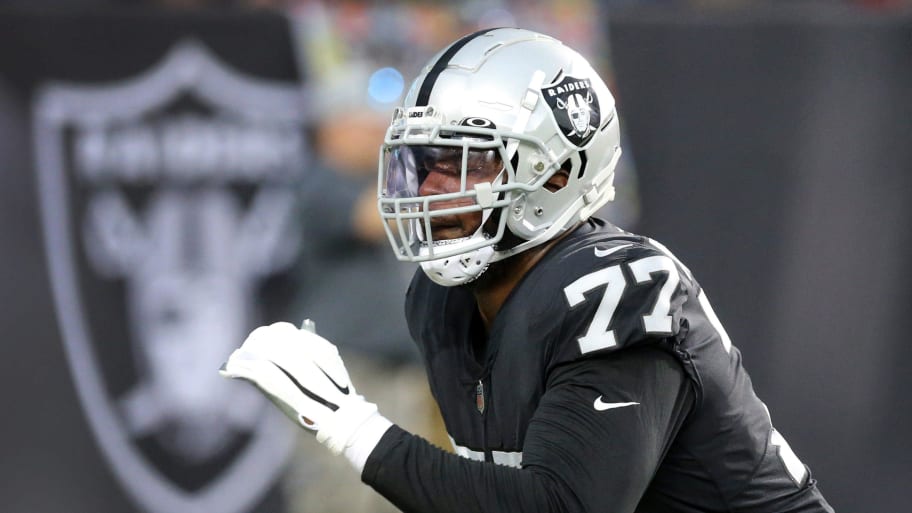 Las Vegas' Thayer Munford prepares for the Pro Football Hall of Fame Game against Jacksonville at Tom Benson Hall of Fame Stadium in Canton on Thursday, August 4, 2022.

Raiders Vs Jags 8237 | The Repository / Scott Heckel / USA