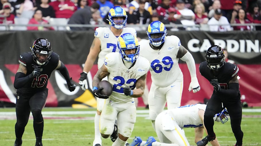 Los Angeles Rams running back Kyren Williams (23) breaks down field against the Arizona Cardinals in the second half at State Farm Stadium in Glendale on Nov. 26, 2023. | Rob Schumacher/The Republic / USA TODAY NETWORK