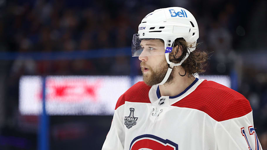 Josh Anderson looks out during a Stanley Cup Final game against the Lightning.