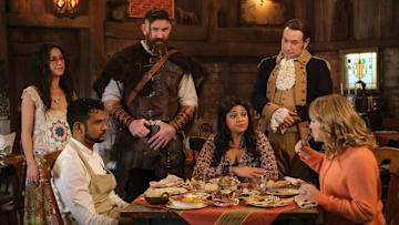 “It’s the End of the World as We Know It and What Were We Talking About?” – Flower interferes with the opening of Jay’s restaurant based on a prophecy from her old cult leader, on the CBS Original series GHOSTS, Thursday, Feb. 13 (8:31-9:01 PM, ET/PT) on the CBS Television Network, and streaming on Paramount+ (live and on demand for Paramount+ with SHOWTIME subscribers, or on demand for Paramount+ Essential subscribers the day after the episode airs)*. Pictured (L-R): Sheila Carrasco as Flower,