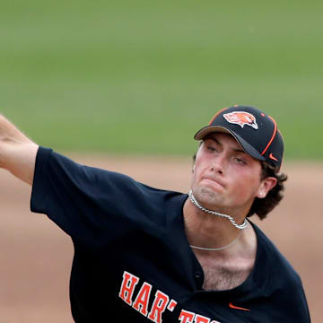Hartford Union High School's Carter Kutz (21) pitches against Hortonville during the WIAA Division 1 state quarterfinals on  Monday, June 16, 2025 at Neuroscience Group Field at Fox Cities Stadium in Grand Chute, Wis. Wm. Glasheen USA TODAY NETWORK-Wisconsin