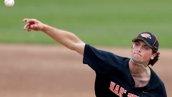 Hartford Union High School's Carter Kutz (21) pitches against Hortonville during the WIAA Division 1 state quarterfinals on  Monday, June 16, 2025 at Neuroscience Group Field at Fox Cities Stadium in Grand Chute, Wis. Wm. Glasheen USA TODAY NETWORK-Wisconsin