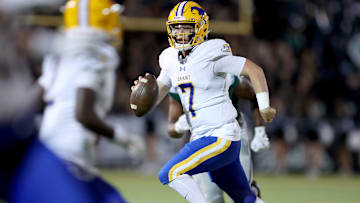 Grant quarterback Luke Alexander looks downfield for a receiver. in a 42-14 loss to De La Salle on Aug. 30. The Pacers rebounded with an impressive win over fourth-ranked Inderkum on Saturday. 