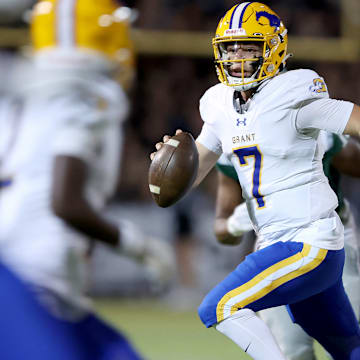 Grant quarterback Luke Alexander looks downfield for a receiver. in a 42-14 loss to De La Salle on Aug. 30. The Pacers rebounded with an impressive win over fourth-ranked Inderkum on Saturday. 