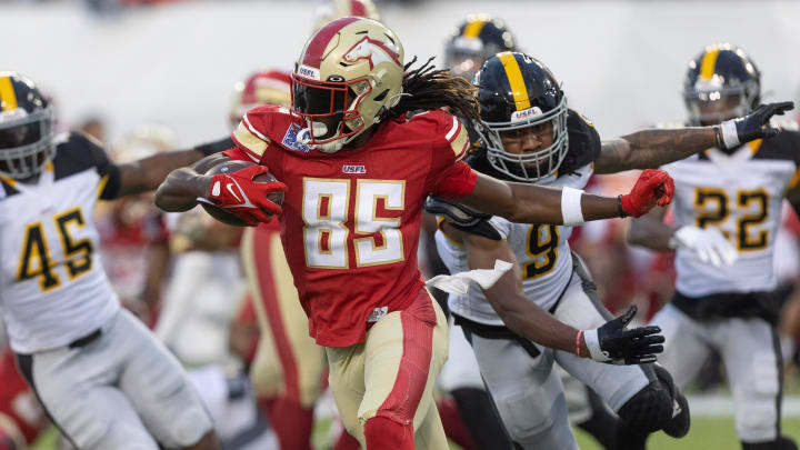 Birmingham Stallions receiver Deon Cain, runs for a a gain in the second half against the Pittsburgh Maulers during the USFL Championship Game at Tom Benson Hall of Fame Stadium, Saturday, July 1, 2023, in Canton.