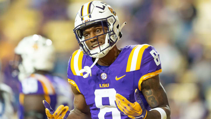Tigers reciever Malik Nabers 8 after a touchdown as the LSU Tigers take on Georgia State in Tiger