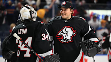 Buffalo Sabres goalies Alex Lyon and Ukko-Pekka Luukkonen