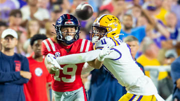 Cornerback PJ Woodland 11 breaks up a pass as the LSU Tigers take on the Ole Miss Rebels at Tiger Stadium in Baton Rouge, LA. Saturday, Oct. 12, 2024.Saturday, Oct. 12, 2024.