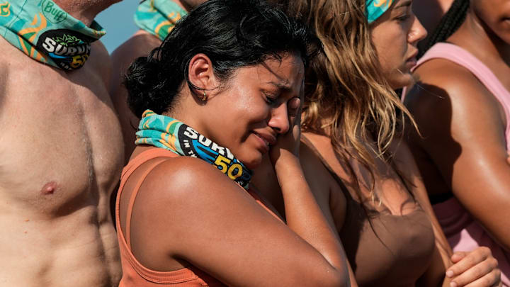 “Therapy Carousel” – Castaways are forced to go back to the drawing board and reassess their alliances. One castaway’s attempt to publicly set the record straight, sends shockwaves through the rest of camp. The reward challenge is a smash hit as tribes must shatter all other’s hopes of coming in first. Then, differences in work ethic cause strain among tribemates on SURVIVOR 50. Photo: Robert Voets/CBS ©2025 CBS Broadcasting, Inc. All Rights Reserved.